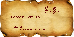 Hahner Géza névjegykártya